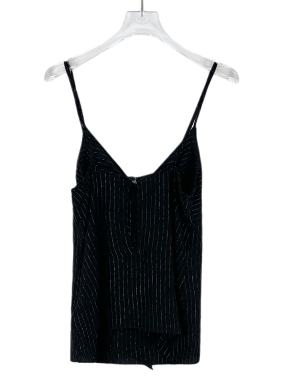 Chanel Black Bow Double C Diamond-Encrusted Silk Spaghetti-Strap Tank Top